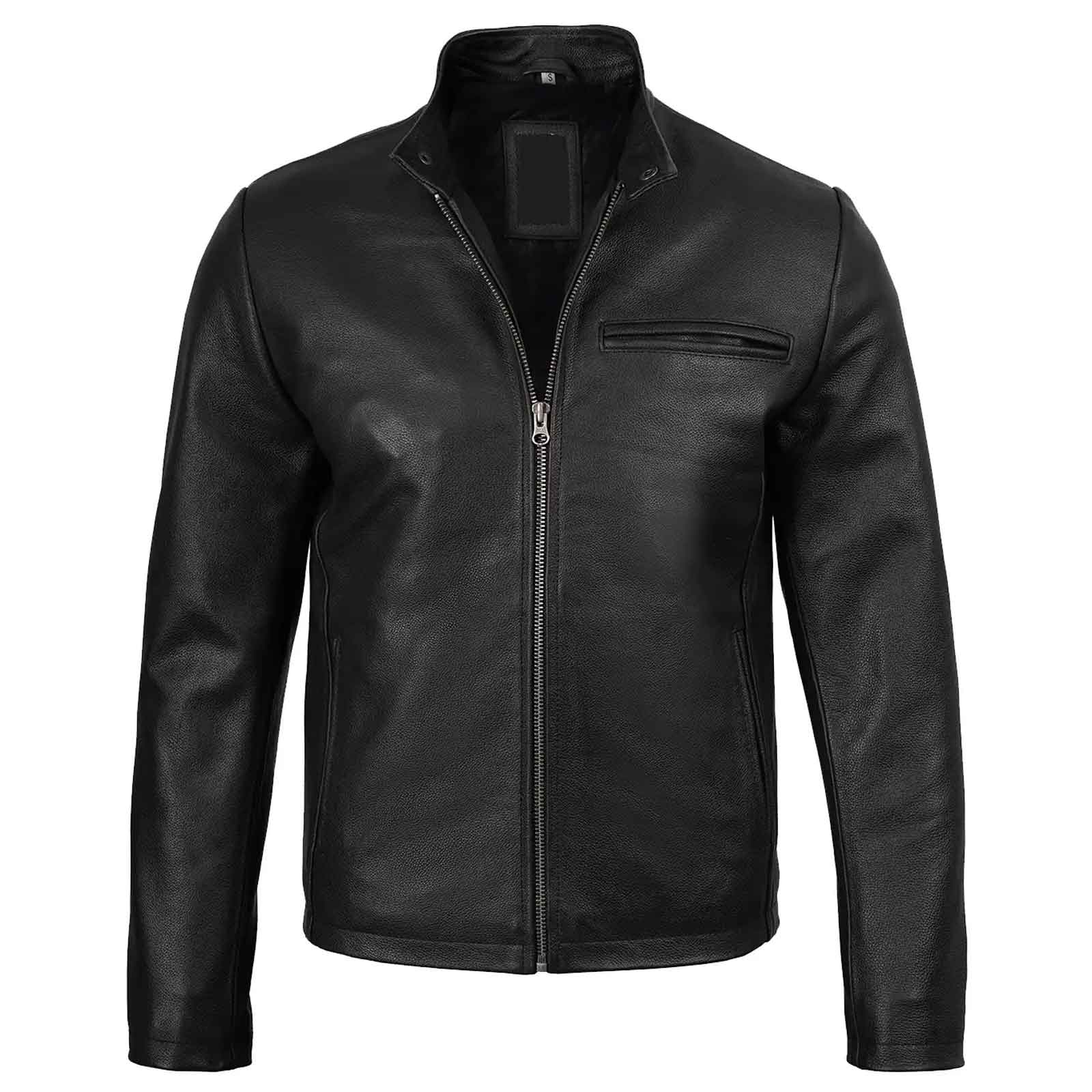 Men's Handmade Black Cowhide Leather Cafe Racer Jacket Regals Leather