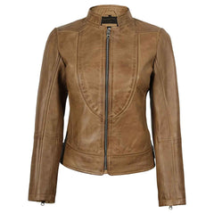 Women’s Camel Brown Leather Biker Jacket – Amy Lambskin | Regals Leather