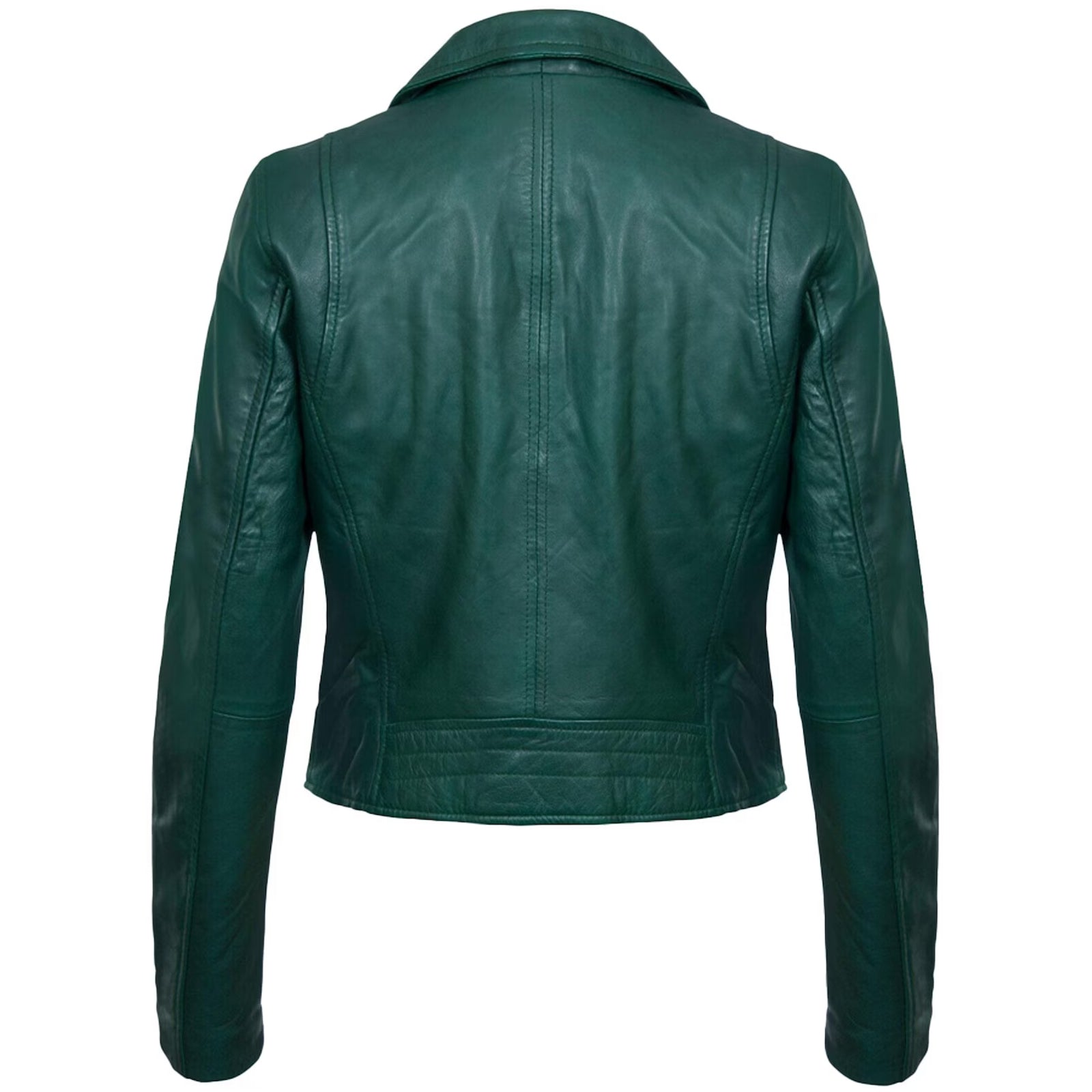 Green Lambskin Leather Biker Jacket For Women  Slim Fit Racer Style