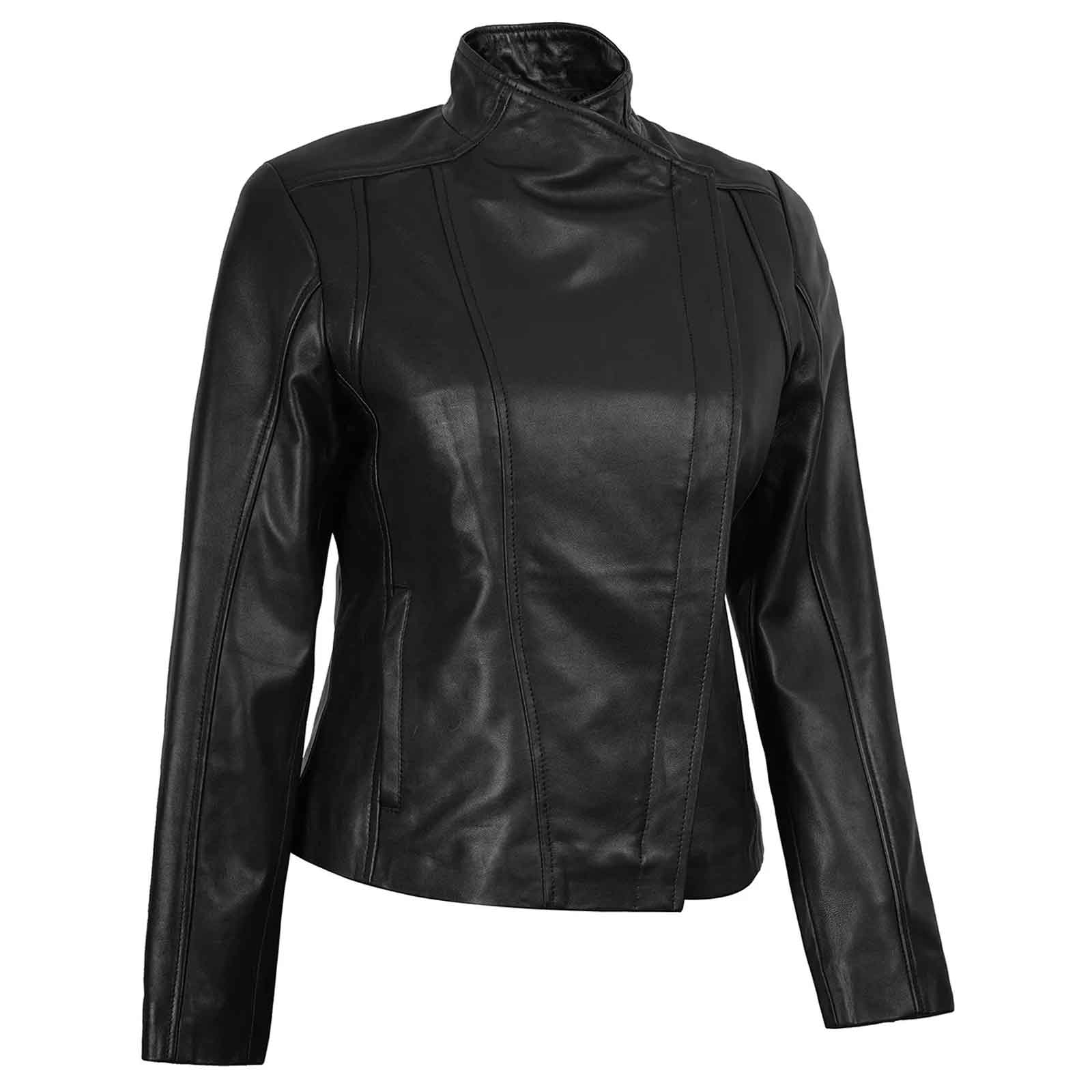Women’s Black Leather Motorcycle Jacket | Cafe Racer Biker Design