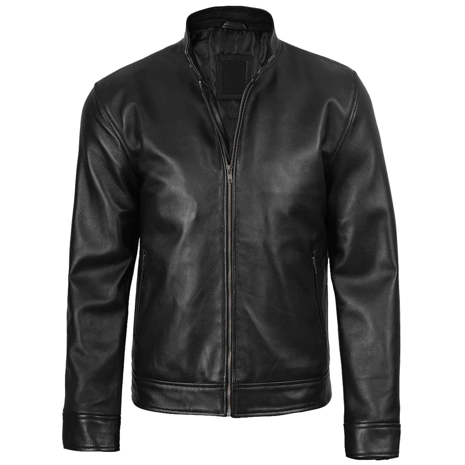 Regals Leather Owen Men's Black Cafe Racer Style Lambskin Leather Jacket