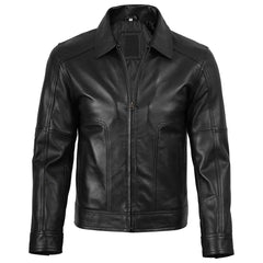 Thomas Men's Harrington Vintage Genuine Lambskin Black Leather Jacket