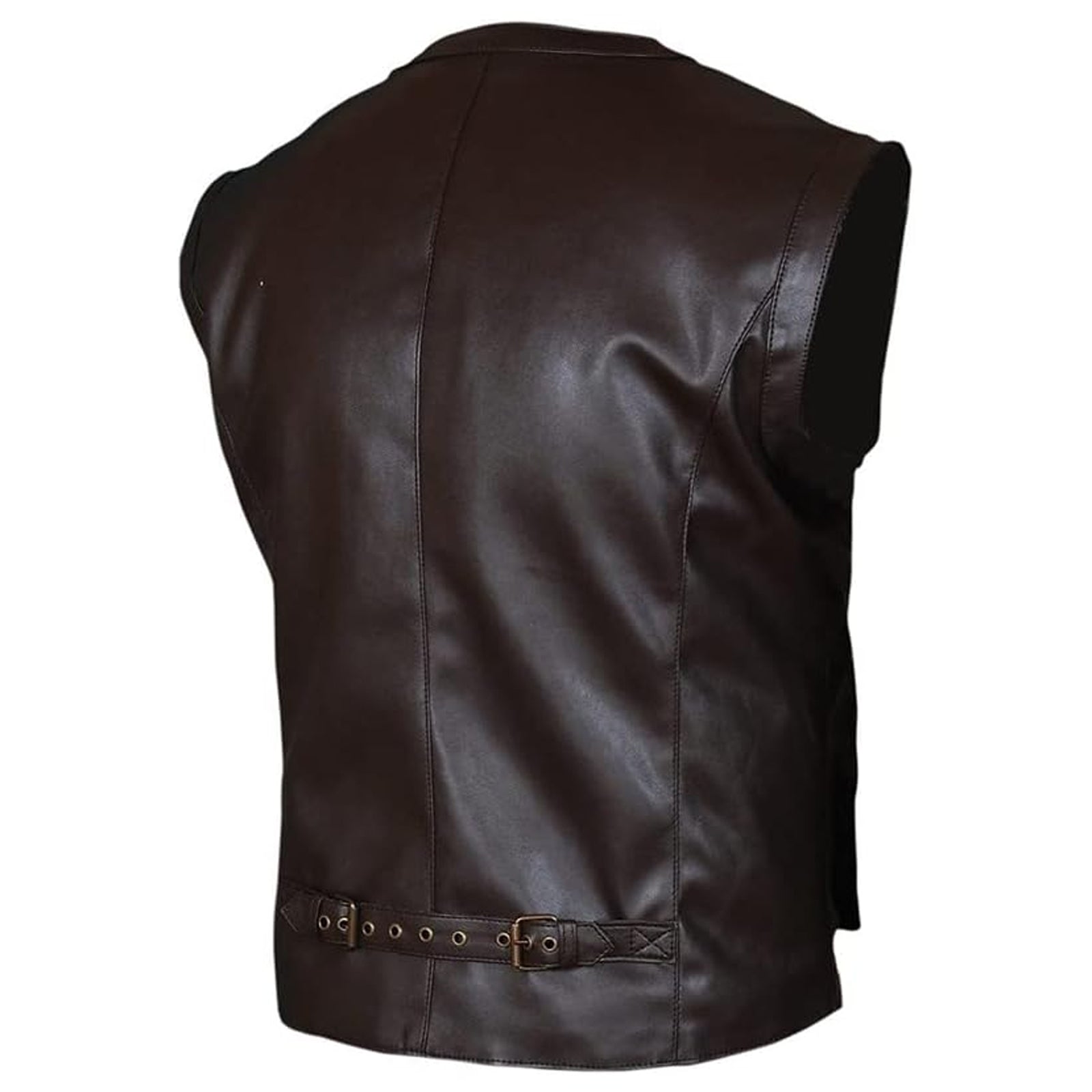 Men's Leather Motorcycle Vest - Brown Sleeveless V-Neck Biker Leather Waistcoats for Men