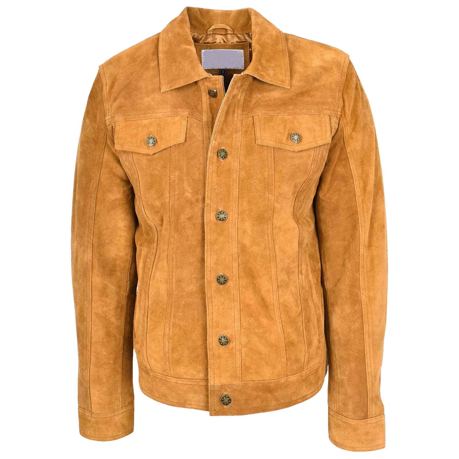 Men’s Real Suede Trucker Jacket – Lee Rider Style Timmy Tan Leather Jacket