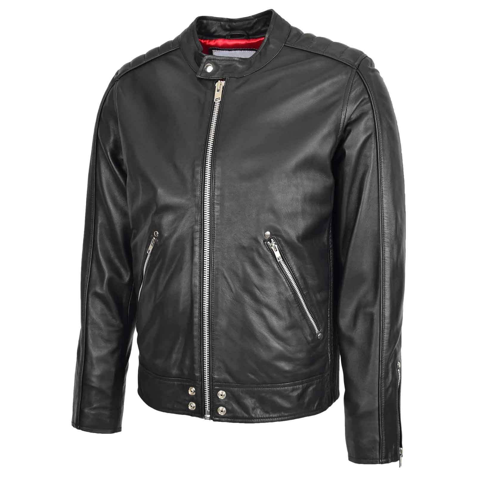 Regals Leather Men’s Casual Biker Jacket – Andy Black Premium Leather