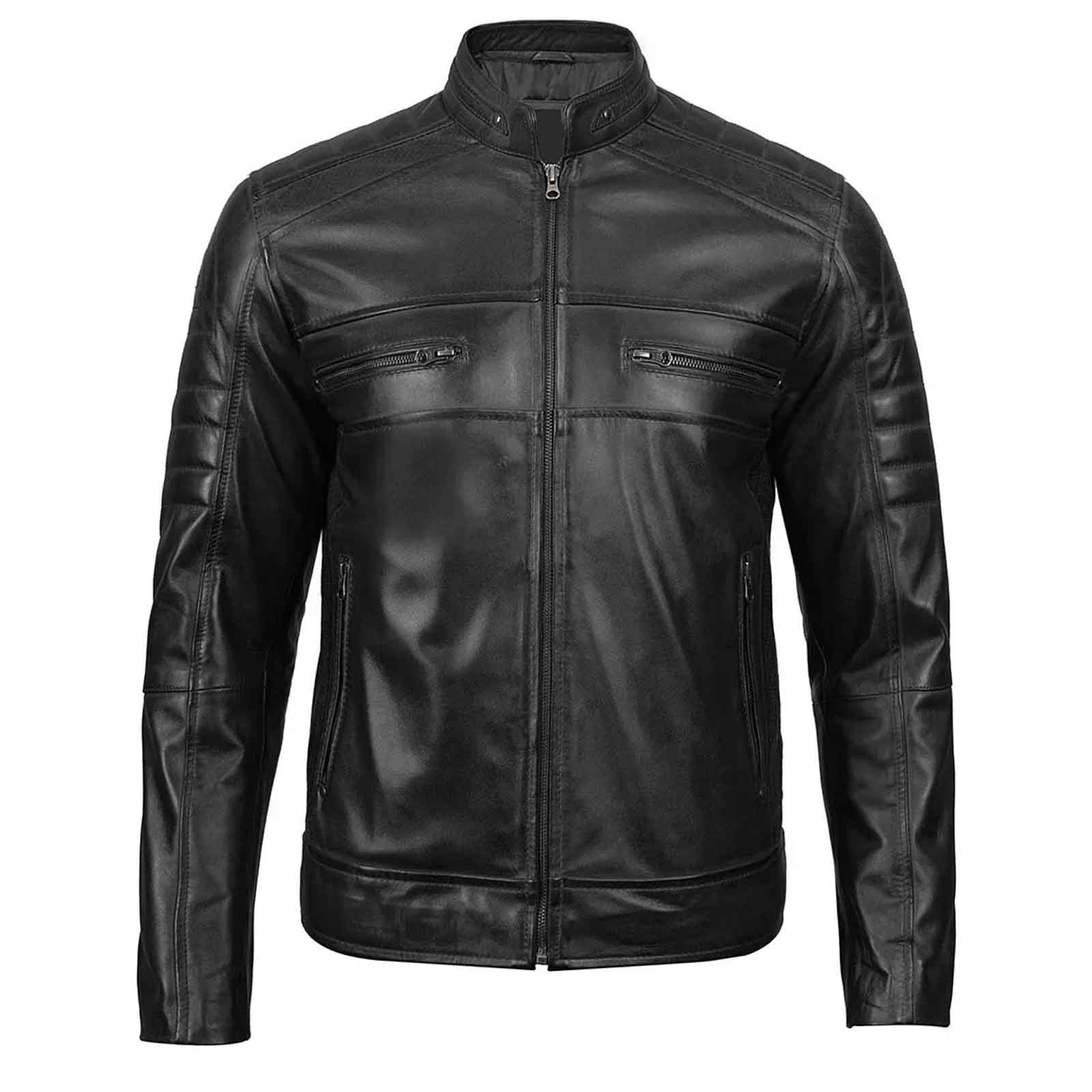 Austin Men's Cafe Racer Black Leather Jacket Regals Leather