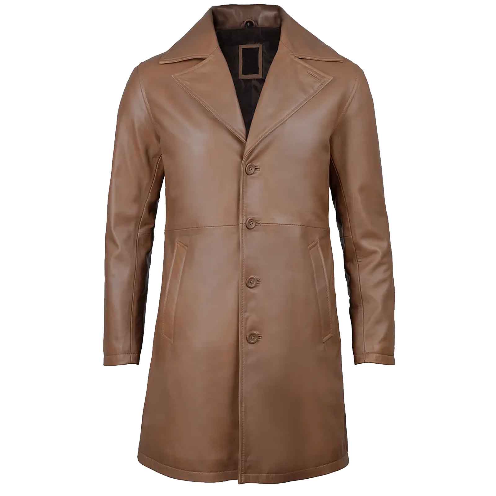 Regals Leather Men's 3/4 Length Brown Genuine Leather Car Coat
