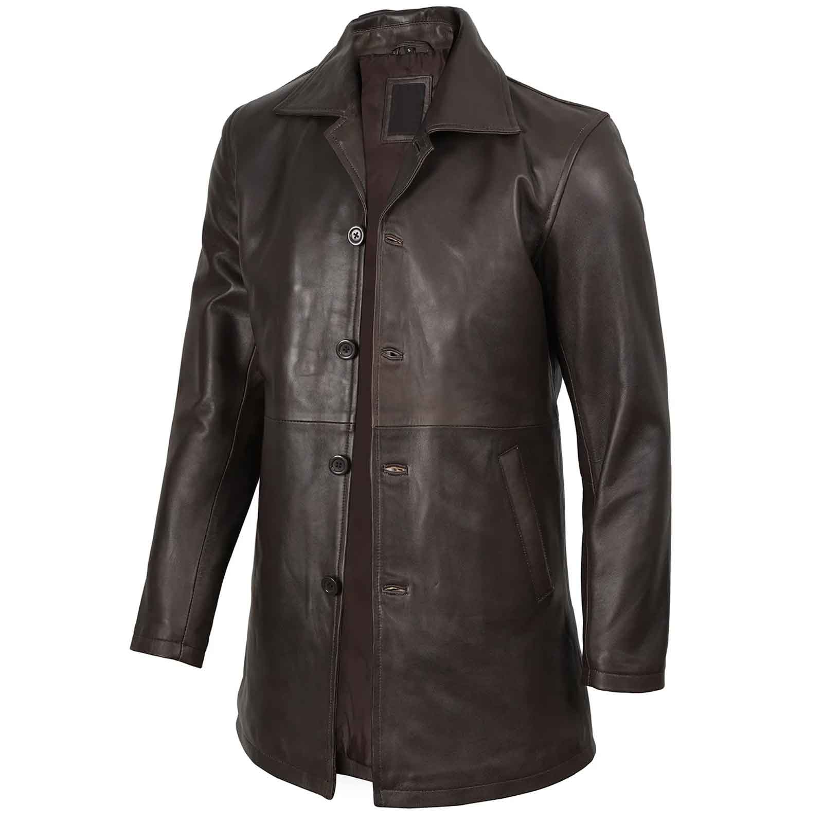 Handmade Vintage Men's Distressed Dark Brown Real Leather Car Coat | Regals Leather