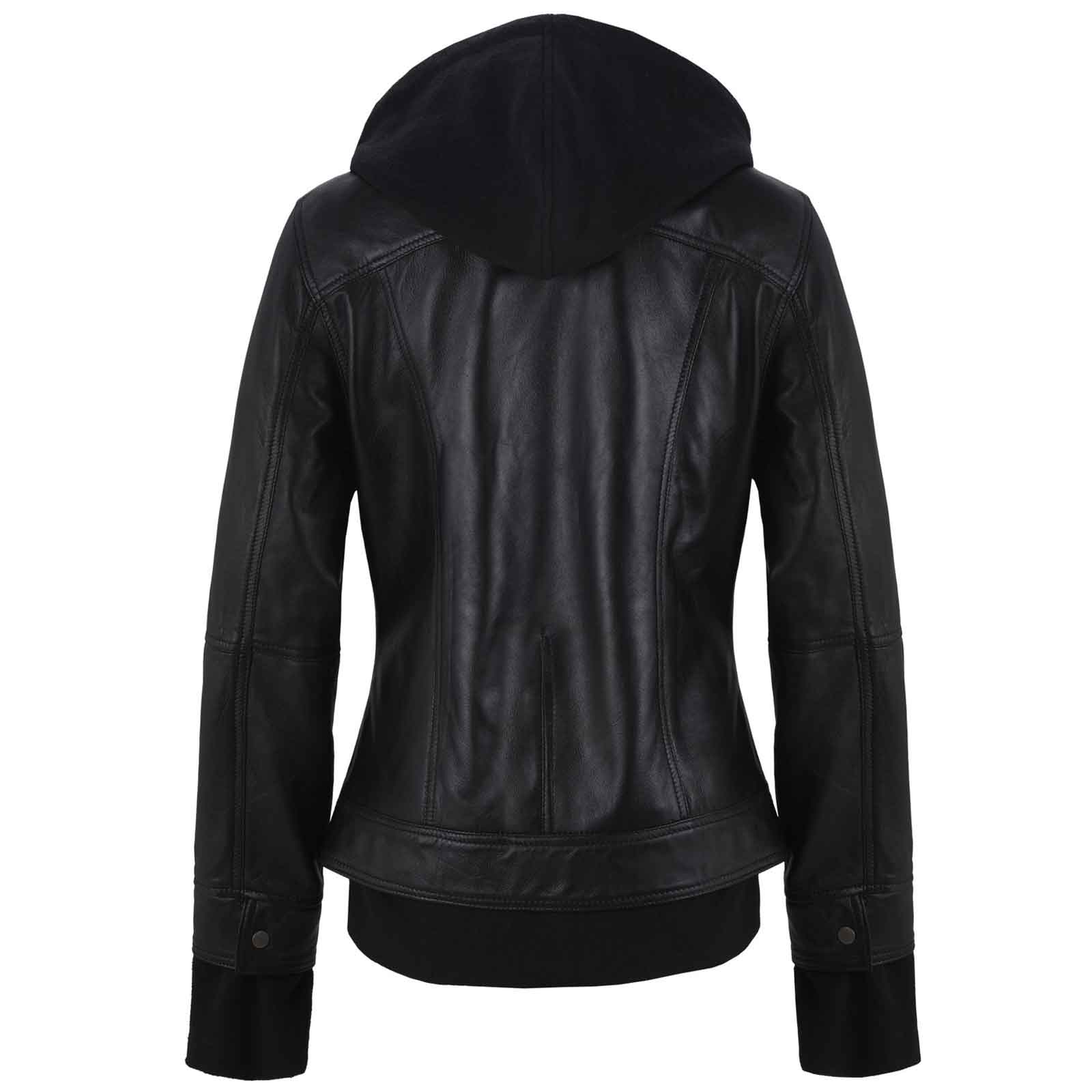 Onyx Women’s Hooded Black Leather Bomber Jacket – Classic Genuine Leather Outerwear for Fall & Winter