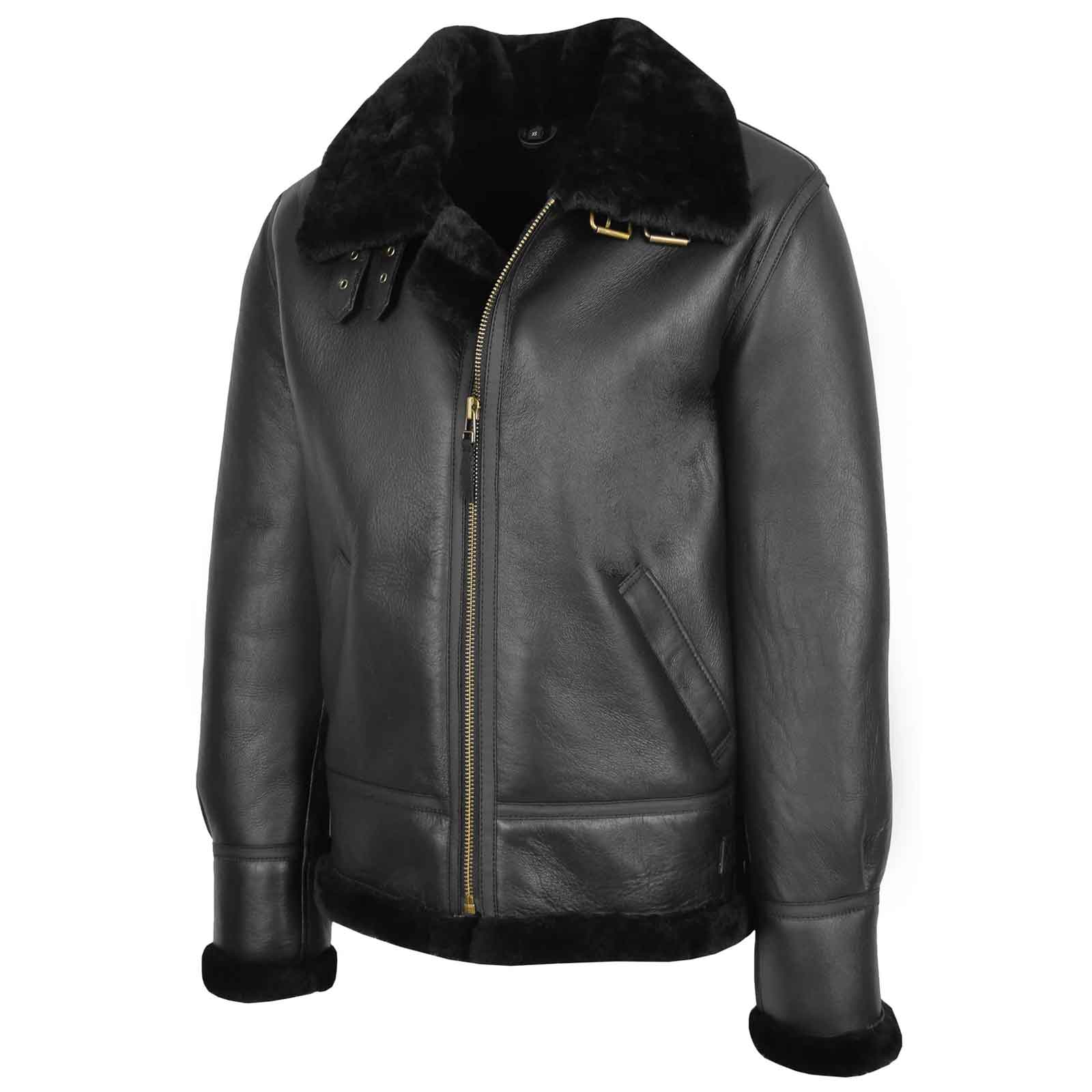 Men’s Classic B3 Original Sheepskin Jacket – Black Aviator Bomber Coat | Regals Leather