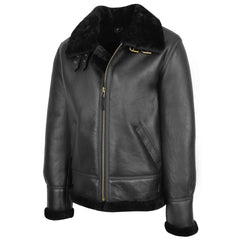 Men’s Classic B3 Original Sheepskin Jacket – Black Aviator Bomber Coat | Regals Leather