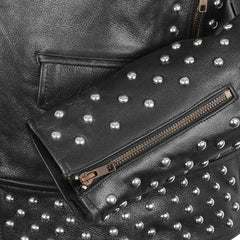 Mens Brando Studded Jacket Black Motorcycle Rock Punk Spiked Brando Biker Genuine Leather Jacket