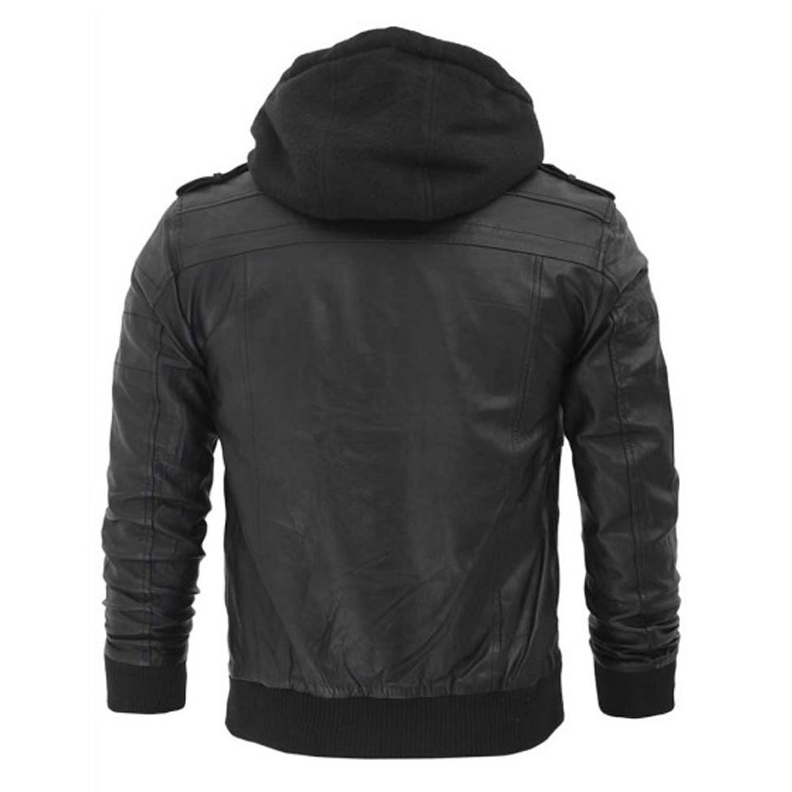 Real Lambskin Men's Black Leather Jacket with Removeable Hood