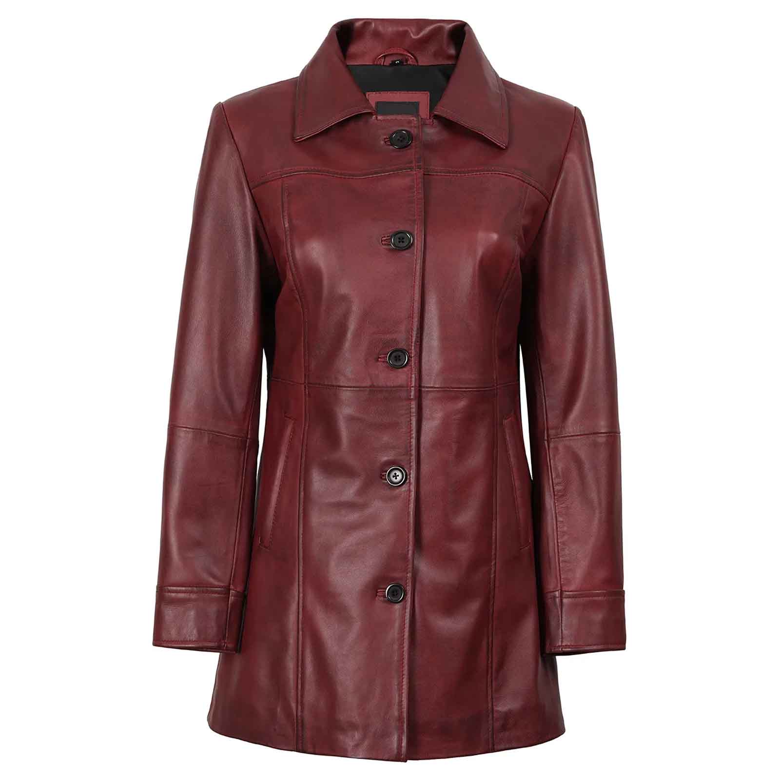 Regals Leather Kandis Women's Burgundy Genuine Leather Car Coat