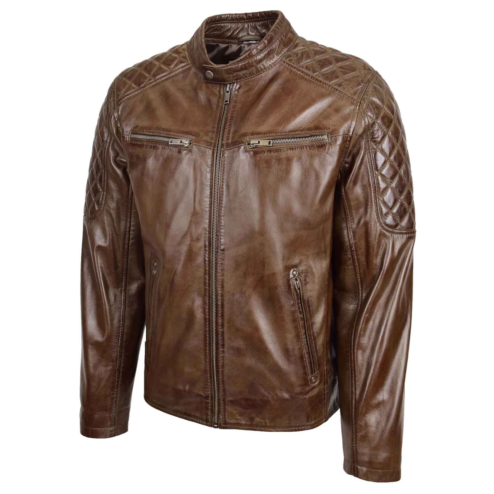 Regals Leather Men’s Quilted Biker Jacket – Jackson Timber Distressed Leather