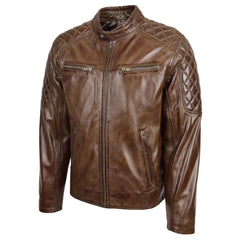 Regals Leather Men’s Quilted Biker Jacket – Jackson Timber Distressed Leather