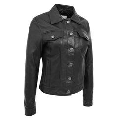 Regals Leather Women's Soft Genuine Leather Trucker Style Jacket Alma Black