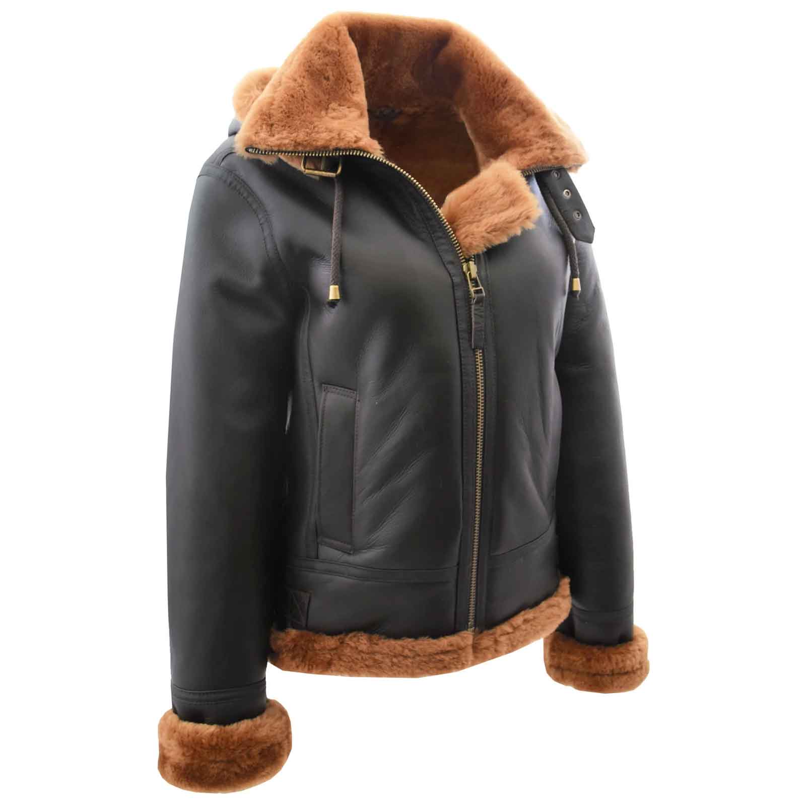 Women's Genuine Sheepskin B3 Pilot Jacket – Naomi Brown with Detachable Hood