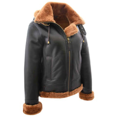 Women's Genuine Sheepskin B3 Pilot Jacket – Naomi Brown with Detachable Hood