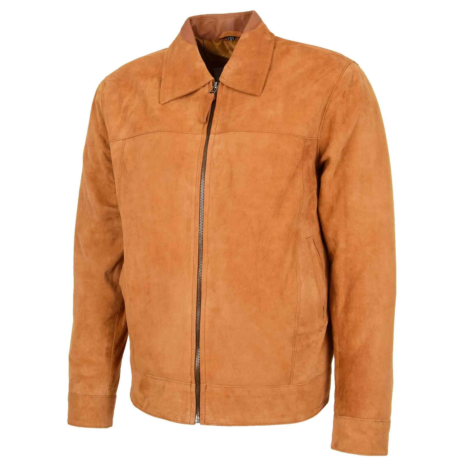 Men’s Real Suede Casual Harrington Jacket – Larry Tan Goat Suede Classic