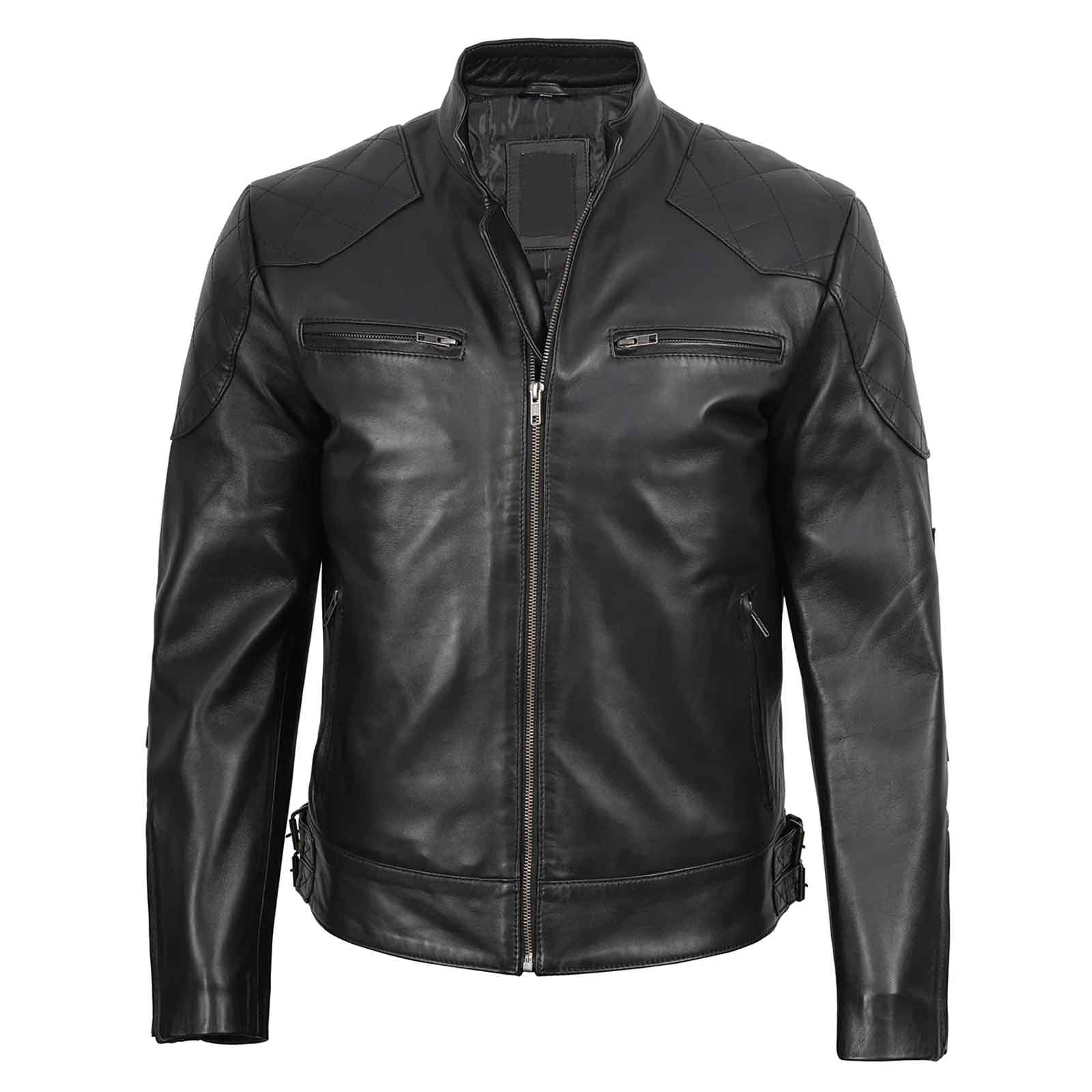 Regals Leather Men's Black Cafe Racer Genuine Leather Jacket