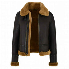 Women’s B3 RAF Bomber Jacket – Brown Aviator Flying Shearling Fur Real Leather Coat