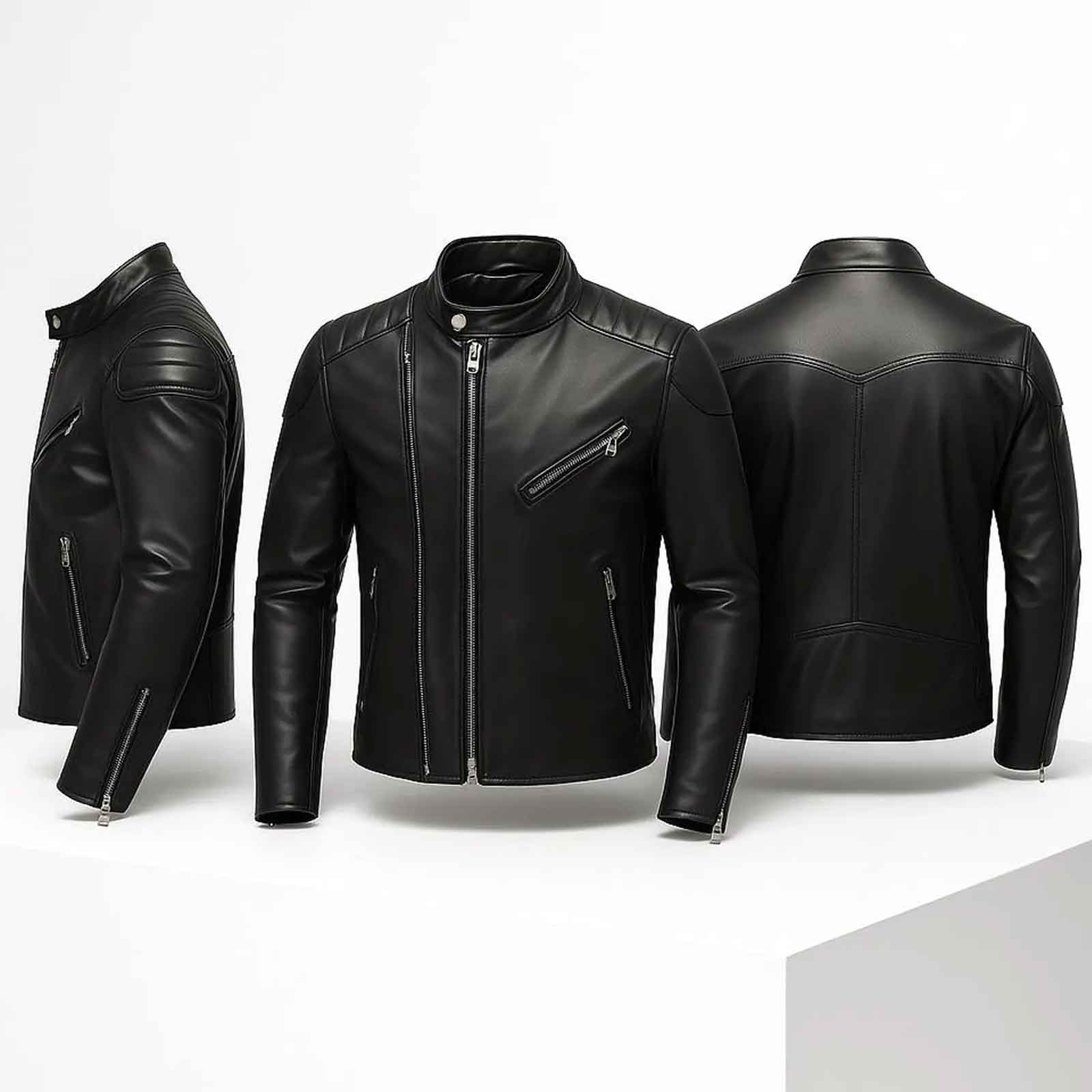 Chaqueta Biker de Cuero de Oveja Negra para Hombre – Estilo Moto Ajustado | Regals Leather