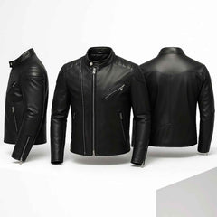 Chaqueta Biker de Cuero de Oveja Negra para Hombre – Estilo Moto Ajustado | Regals Leather