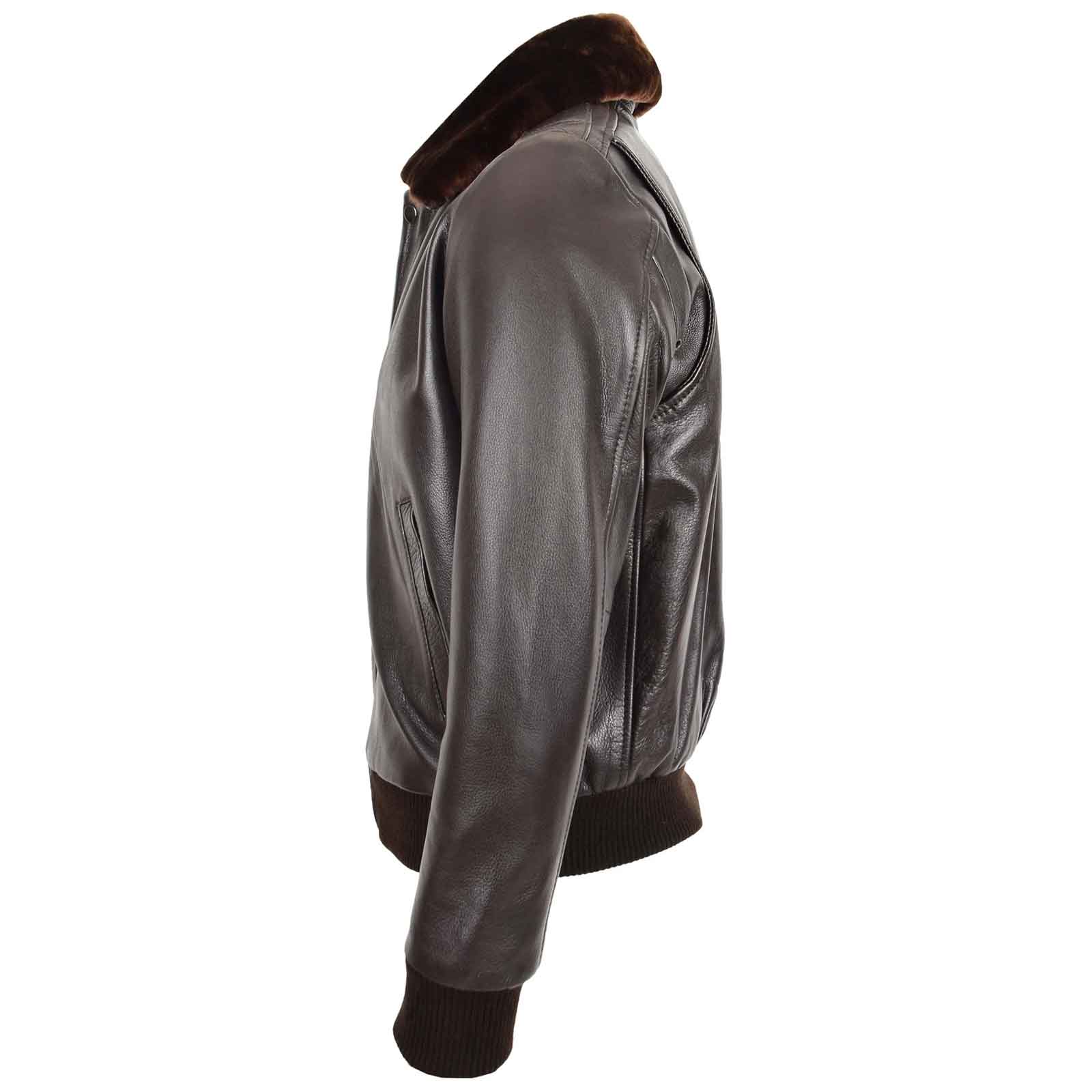 Men’s Leather Bomber Pilot Jacket with Removable Collar – Leroy Brown Classic