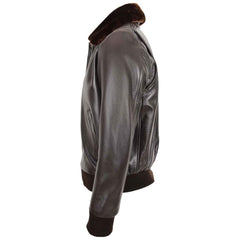 Men’s Leather Bomber Pilot Jacket with Removable Collar – Leroy Brown Classic