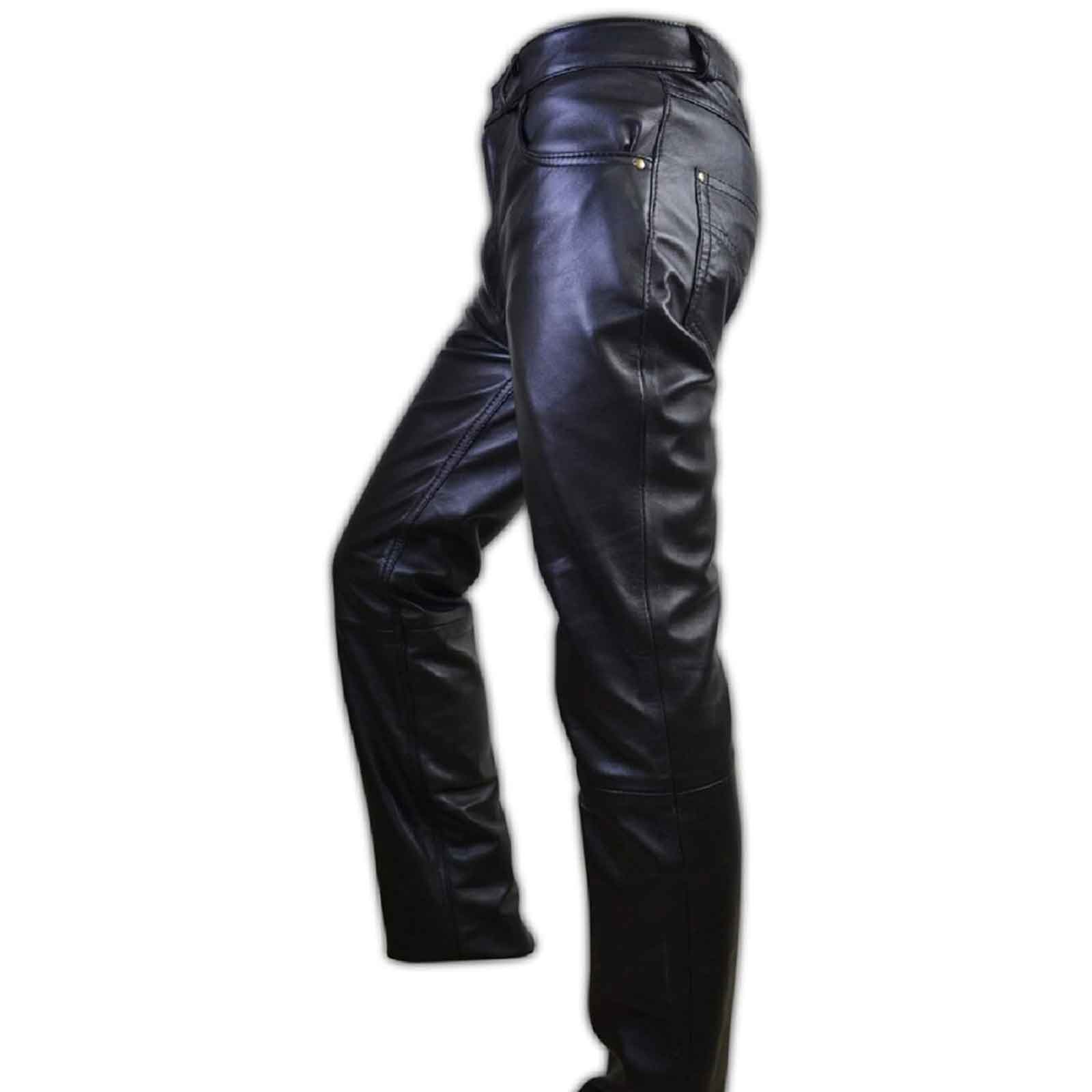 Men's Leather Pants | Black Leather Pants Men 5 Pocket Motor Cycle Black Men's Pant