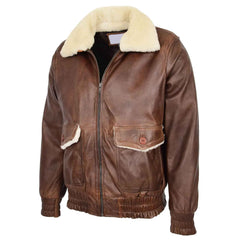 Men’s Leather Bomber Jacket G-1 Aviator Style – Cooper Brown Classic