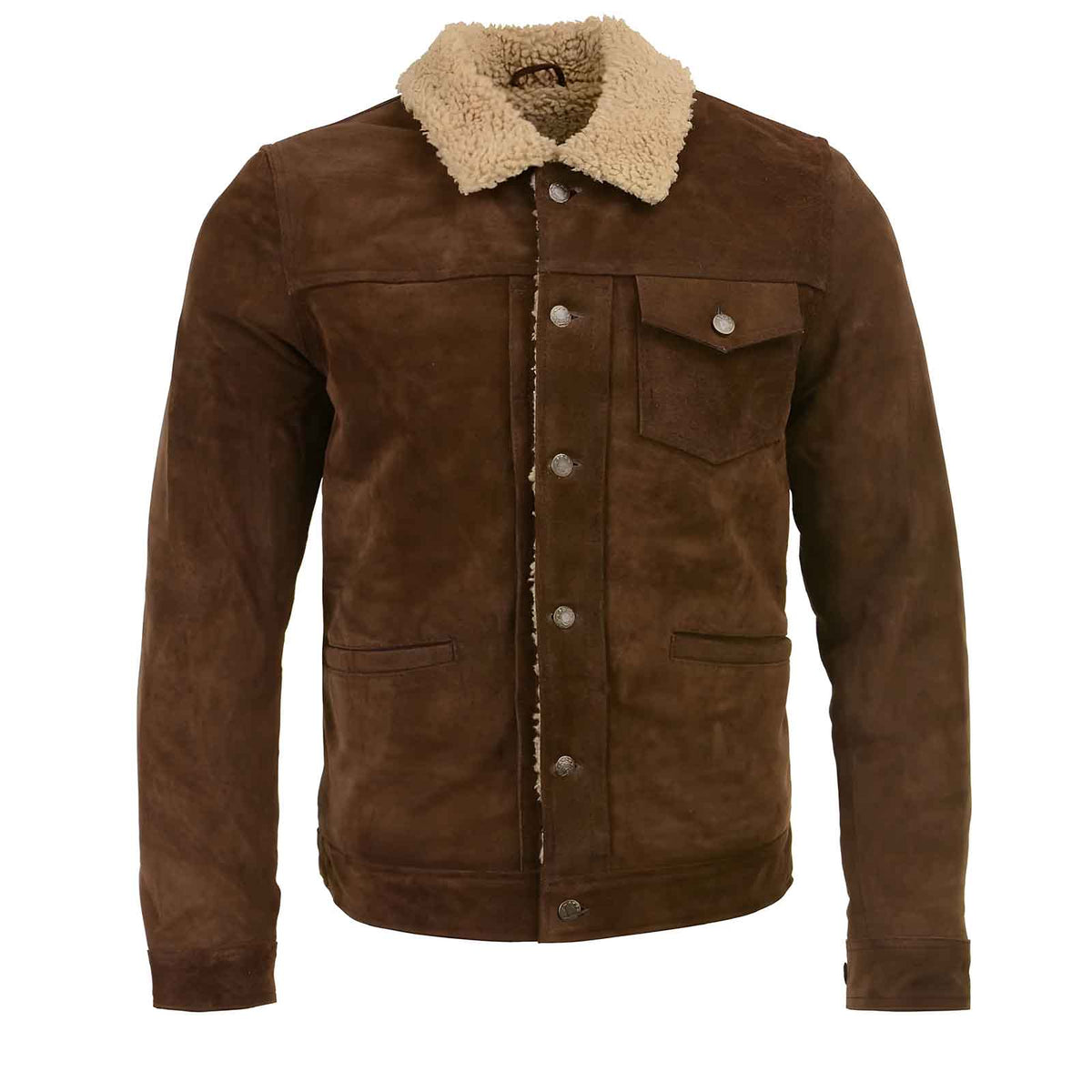 Men’s Vintage Suede Leather Coat with Shearling Lining – Classic Winter Shearling Overcoat