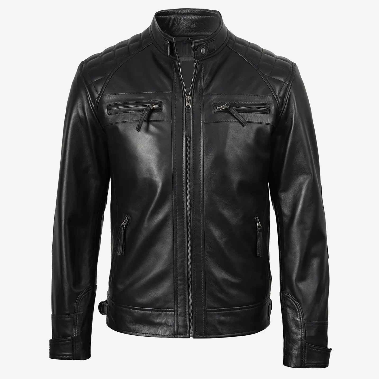 Johnson Men’s Quilted Biker Black Leather Jacket – Premium Motorcycle Style | Regals Leather