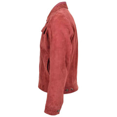 Men’s Real Suede Trucker Harrington Jacket – Daryl Burgundy Goat Suede Classic