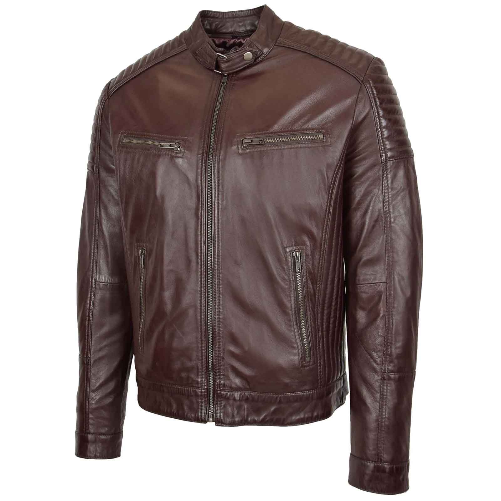 Regals Leather Men’s Brown Café Racer Jacket – Ron Quilted Biker Design