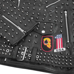 Men’s Brando Studded Leather Biker Jacket – Black Genuine Leather Punk Rock Motorcycle Jacket