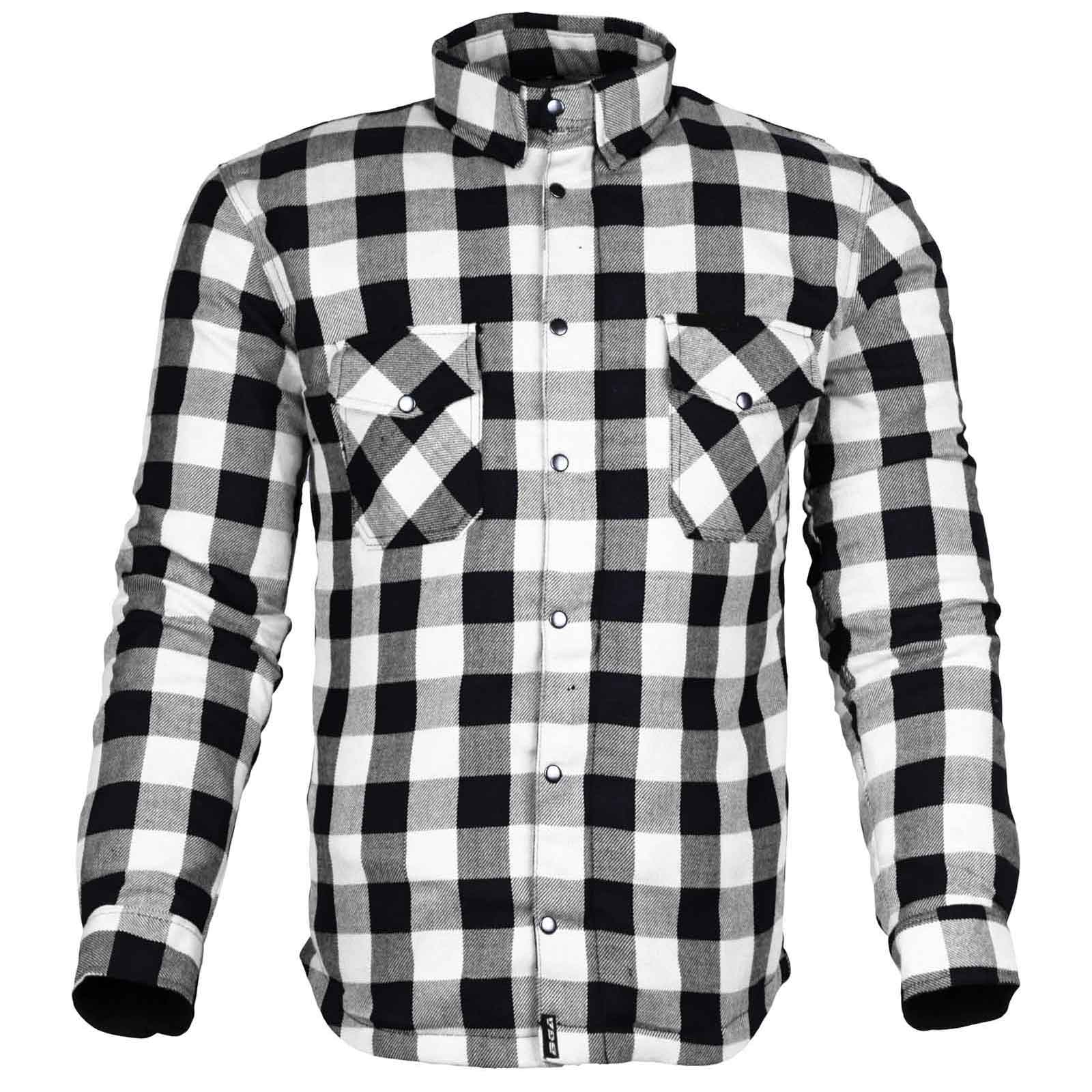Exo Kevlar® Lined Motorcycle Flannel Shirt White/Black – Protective Riding Shirt with CE Armor Pockets