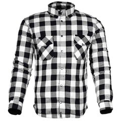 Exo Kevlar® Lined Motorcycle Flannel Shirt White/Black – Protective Riding Shirt with CE Armor Pockets