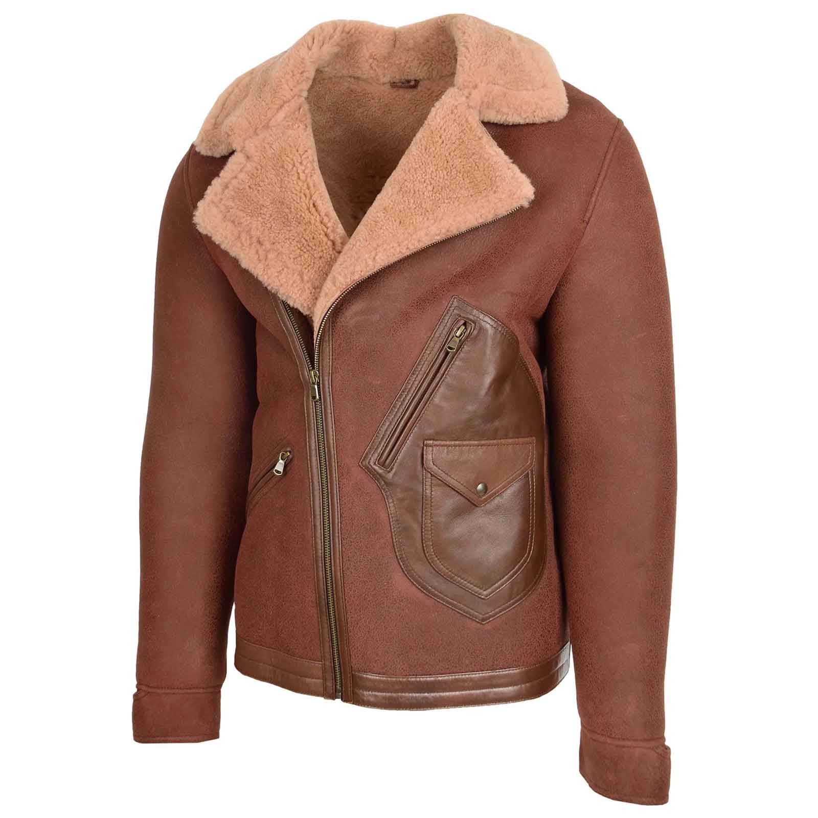 Men’s Sheepskin Aviator Jacket – Dustin Brown Ginger Cross Zip Biker Style | Regals Leather