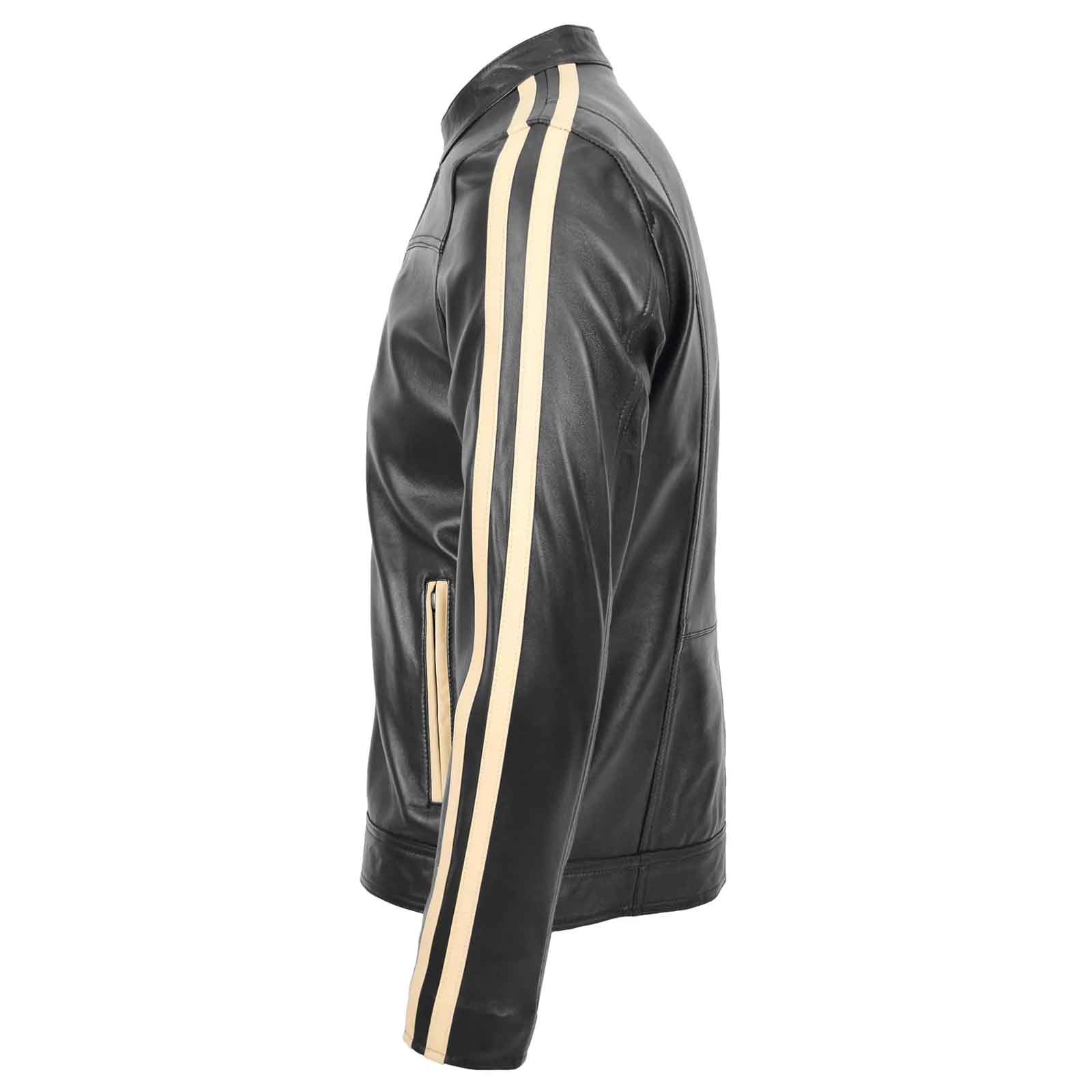 Clyde Black Men’s Leather Jacket – Classic Biker Style with Stripes