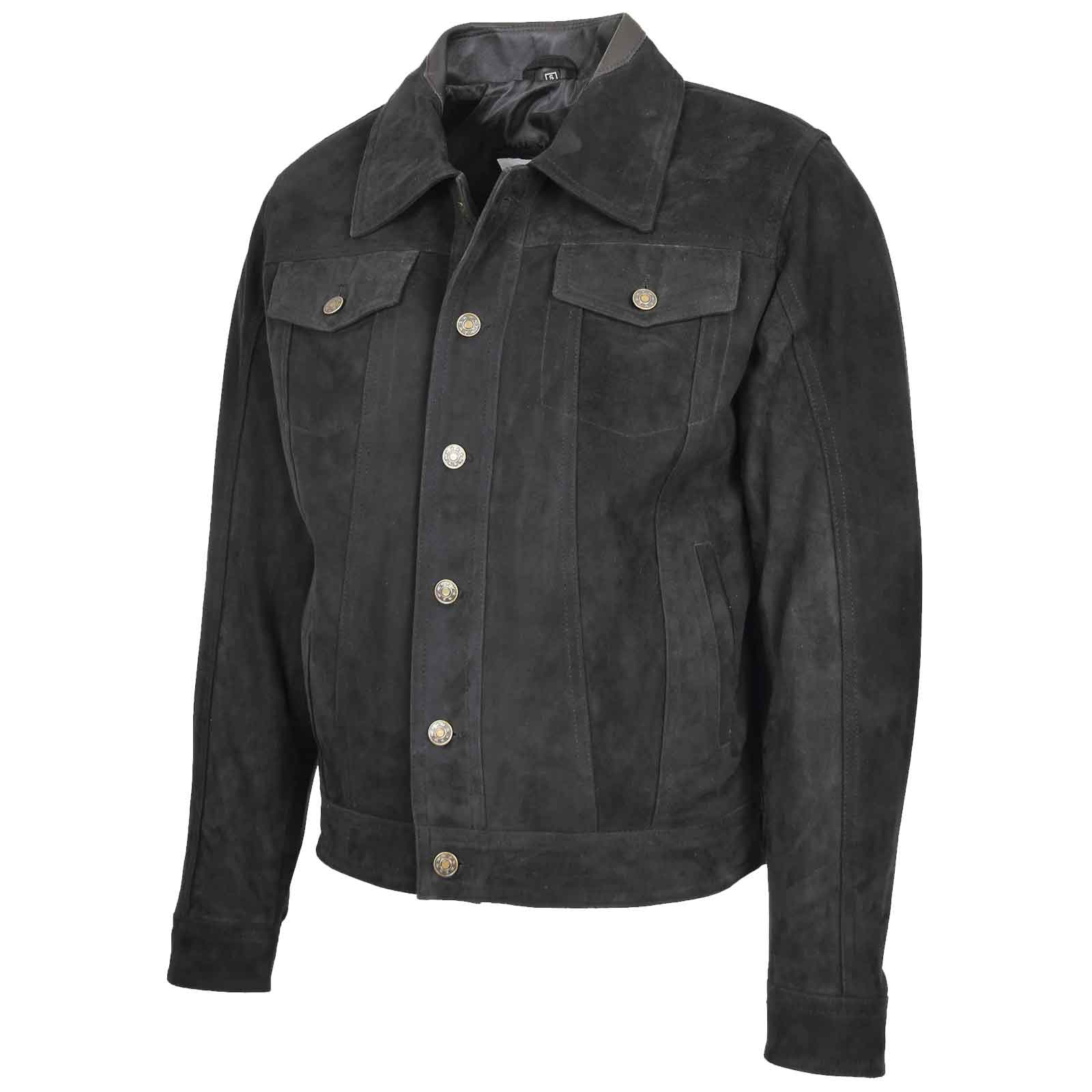 Men’s Real Suede Trucker Harrington Jacket – Daryl Black Leather Jacket
