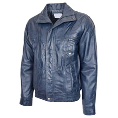 Men’s Leather Bomber Blouson Jacket – Robert Blue Classic Style