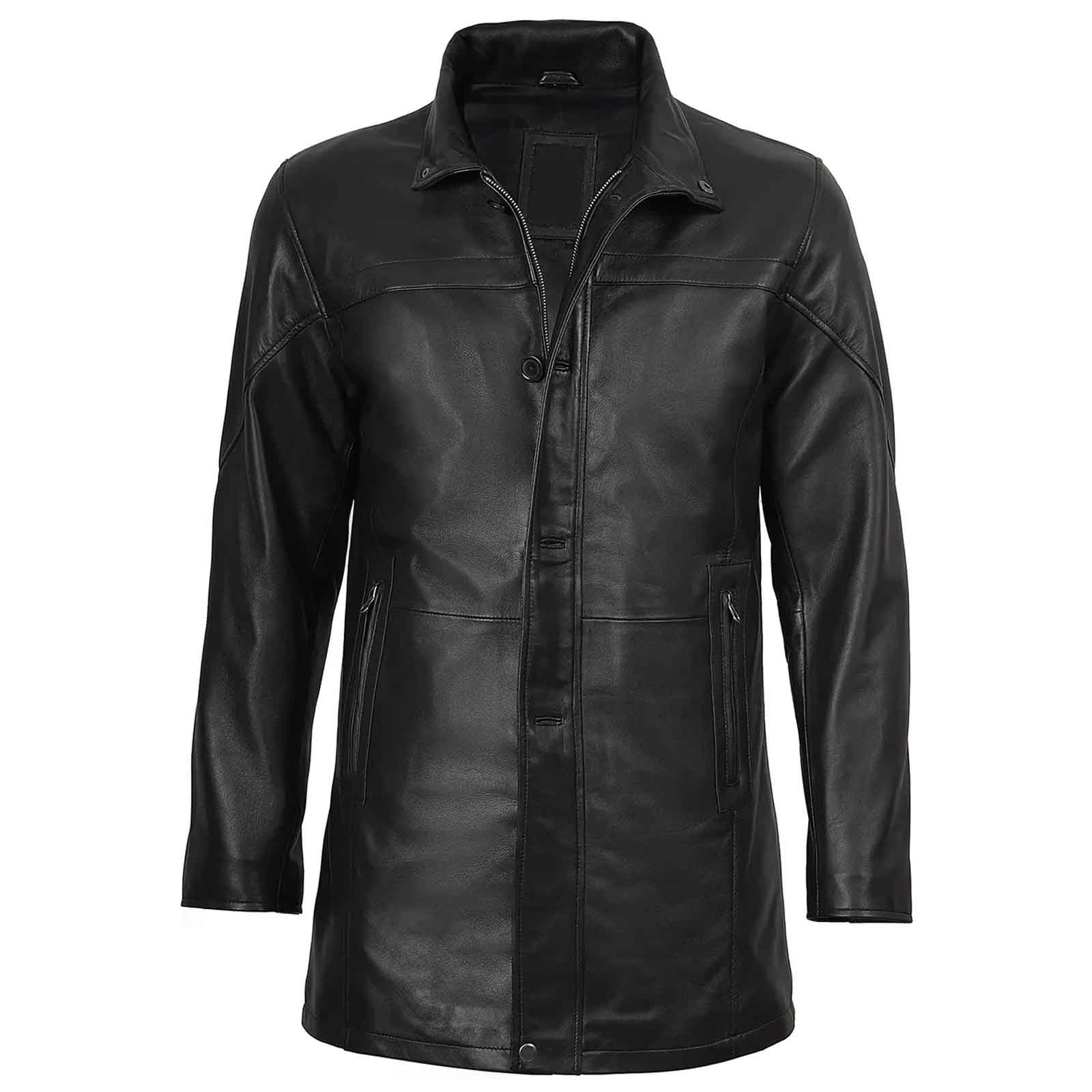 Bristol Men's Real Lambskin Black Leather Car Coat Stylish Long Jacket for Men's