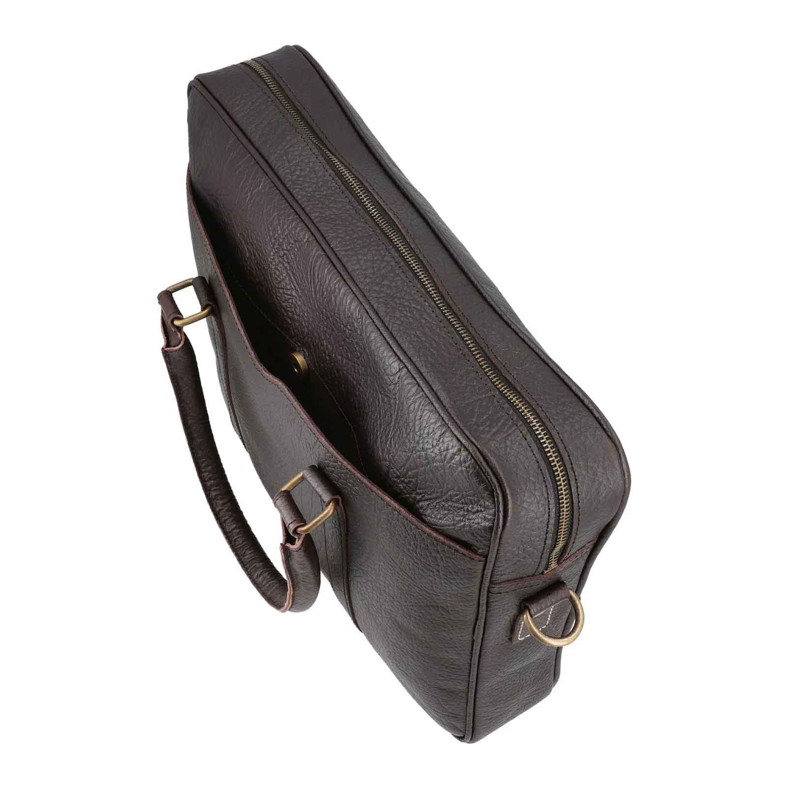 Adjustable Strap and Top Handle – REGALS LEATHER Vintage Blackish-brown Leather Bag for Work, Travel & Business