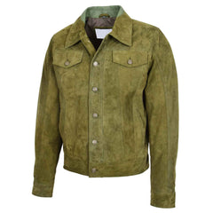 Men’s Real Suede Trucker Harrington Jacket – Daryl Green Goat Suede Classic