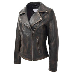 Regals Leather Women’s Soft Leather Cross Zip Biker Jacket – Lola Vintage Black