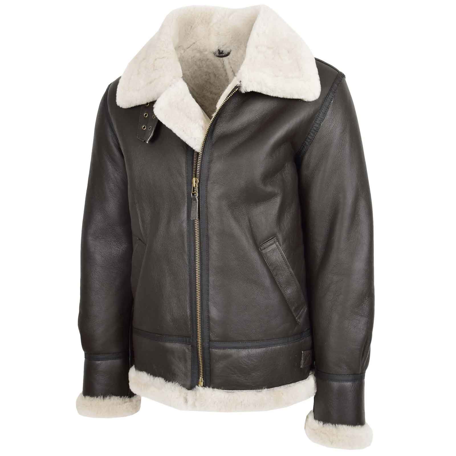Men’s Genuine Sheepskin B3 Bomber Jacket – Regals Leather Brown/White Aviator