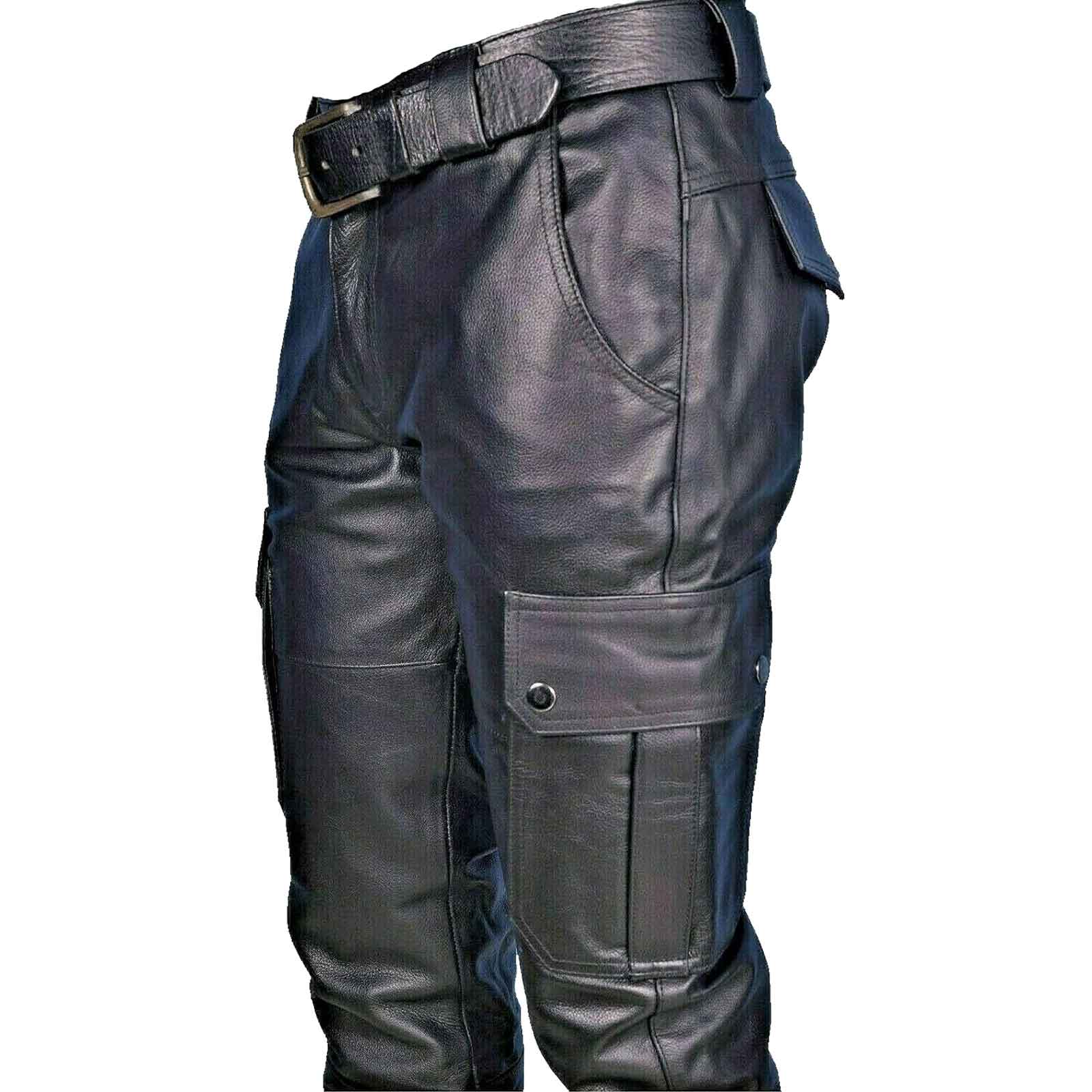 Men's Steampunk Stretchy Faux Leather Pants Slim Fit Motorcycle Biker Fashion Pants