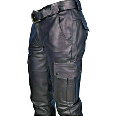 Men's Steampunk Stretchy Faux Leather Pants Slim Fit Motorcycle Biker Fashion Pants